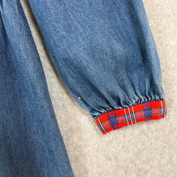 Vintage Oshkosh B'Gosh Denim Dress Size 3T Plaid School Cat Crayon Country - Picture 6 of 16